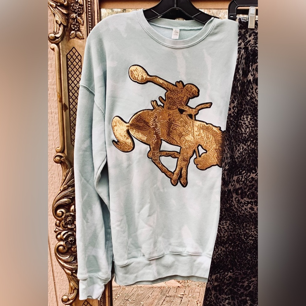 Mint Green Sweatshirt with Western Gold Patch